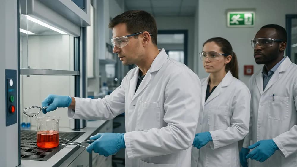 scientists-utilizing-laboratory-safety-systems-in-the-lab---integration-with-laboratory-safety-systems