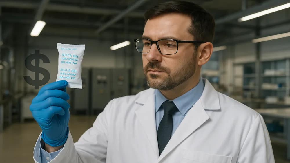 a-scientist-reusing-a-desiccant-bag-in-a-modern-industrial-lab-to-reduce-cost---cost-benefit-analysis--why-reusing-desiccant-bags-makes-sense