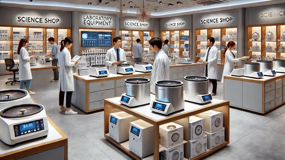 Customers shopping for a centrifuge in a science shop (Selecting The Right Centrifuge For Your Laboratory) customers-shopping-for-a-centrifuge-in-a-science-shop---selecting-the-right-centrifuge-for-your-laboratory