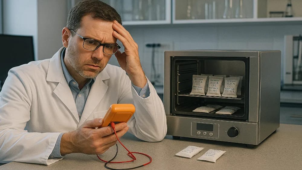 a-scientist-trouble-shooting-common-issues-that-could-go-wrong-with-desiccant-bag-regeneration---troubleshooting-common-regeneration-issues