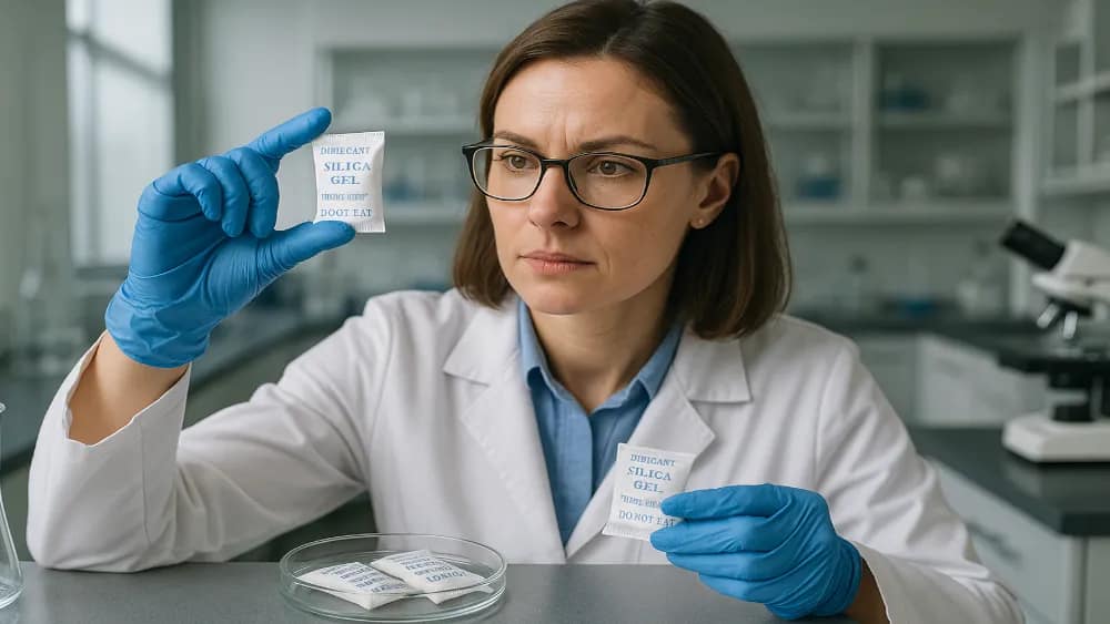 an-attractive-female-scientist-in-a-modern-lab-identifying-when-small-desiccant-bags-need-regeneration---identifying-when-desiccant-bags-need-regeneration