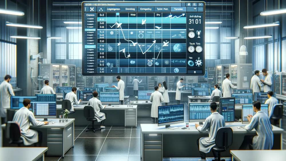 scientists-interacting-with-a-large-digital-display-showing-organized-schedules-idea-1--streamline-laboratory-workflow