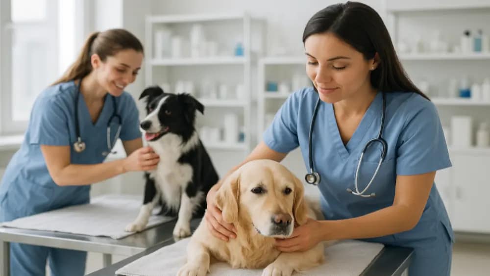 female-veterinarians-taking-care-of-dogs-in-a-veterinarian-lab---crate-training-tips-and-best-practices