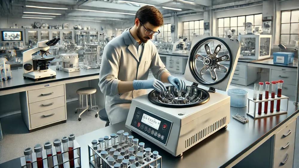 A scientist performing maintenance on a centrifuge (Safety And Maintenance Ensuring Longevity And Reliability) a-scientist-performing-maintenance-on-a-centrifuge---safety-and-maintenance--ensuring-longevity-and-reliability