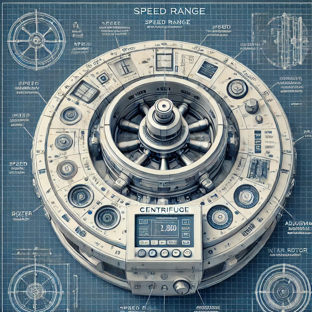 a-blueprint-style-illustration-of-a-centrifuge-with-a-detailed-focus-on-speed-ranges-and-control-panel-mechanisms---the-importance-of-speed-ranges-and control-panels
