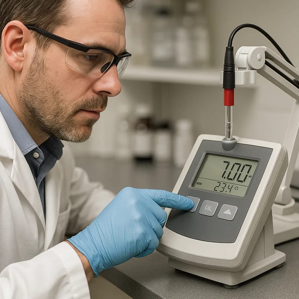 a-male-scientist-using-pre-checks-to-use-when-calibrating-a-ph-meter---pre-checks-30–90-seconds