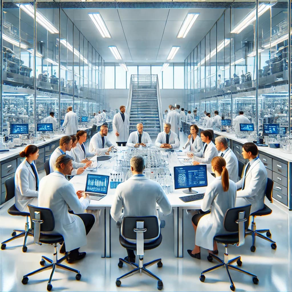 scientists-in-a-pristine-laboratory-setting-meeting-to-discuss-implementing-standard-operating-procedures---2-implementing-standard-operating-procedures