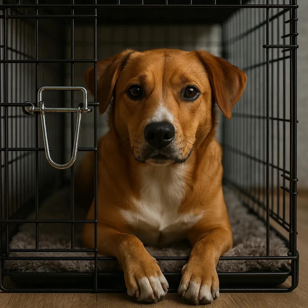 a-dog-resting-in-a-cage---safety-and-security-aspects