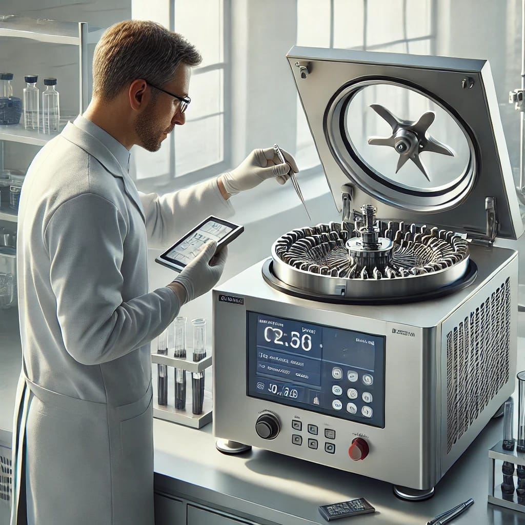a-scientist-calibrating-a-centrifuge-to-enhance-balance-control-and-extend-its-operational-life---avoiding-imbalance-and-extending-equipment-life