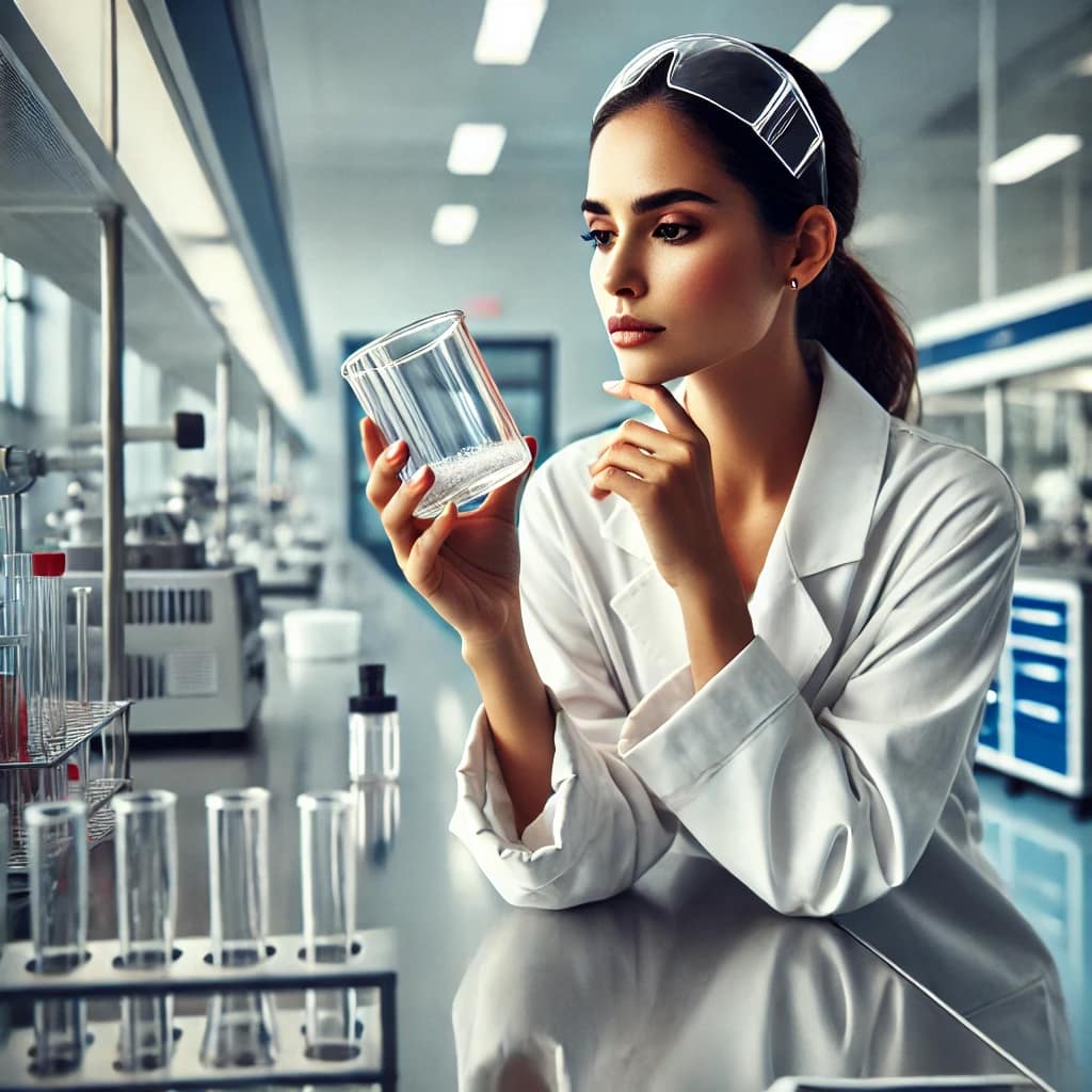 a-latina-female-scientist-in-deep-thought---can-glassware-be-cleaned-with-nitric-acid