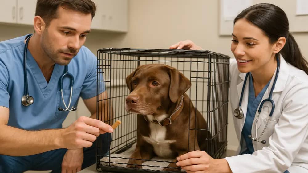 veterinarians-utilizing-training-methods-on-a-dog---crate-training-tips-ensuring-comfort-and-safety