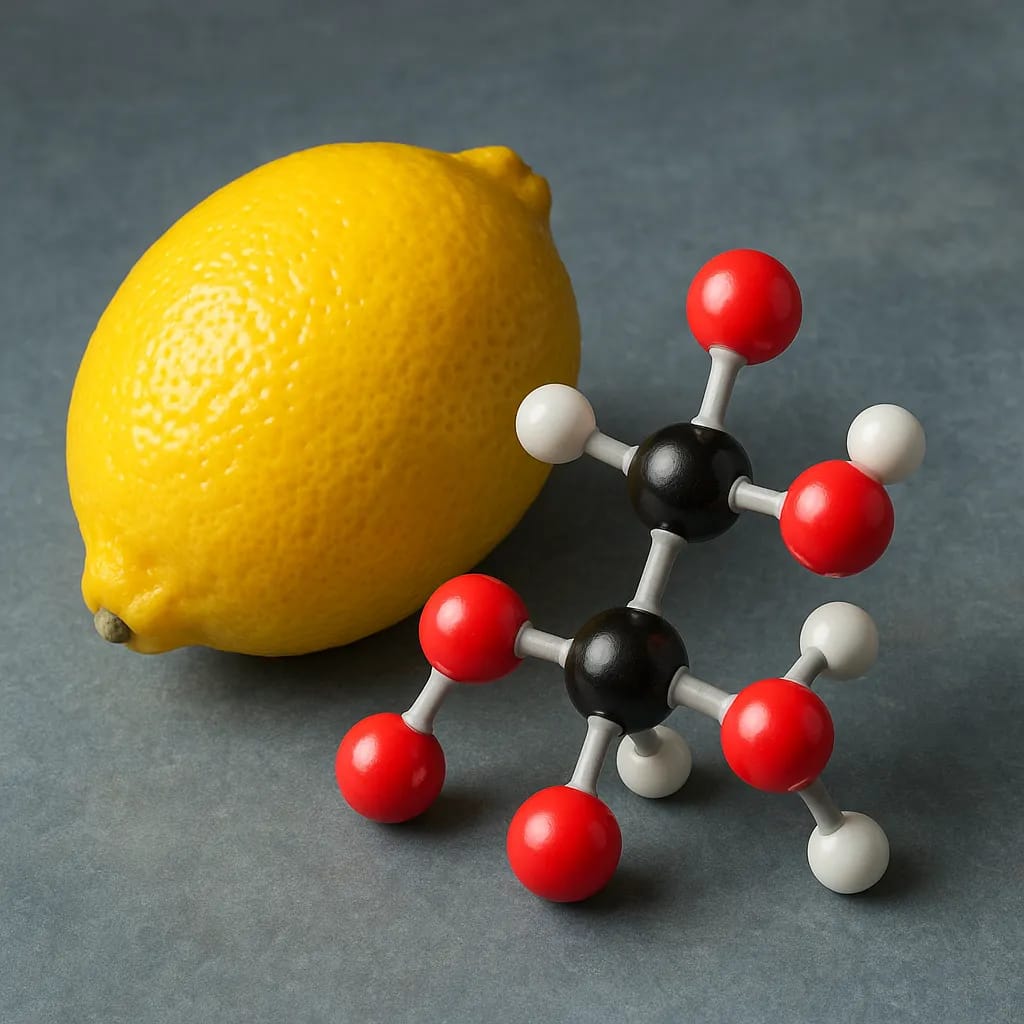 a-lemon-next-to-citric-acid-chemical-compound---citric-acid-a-closer-look