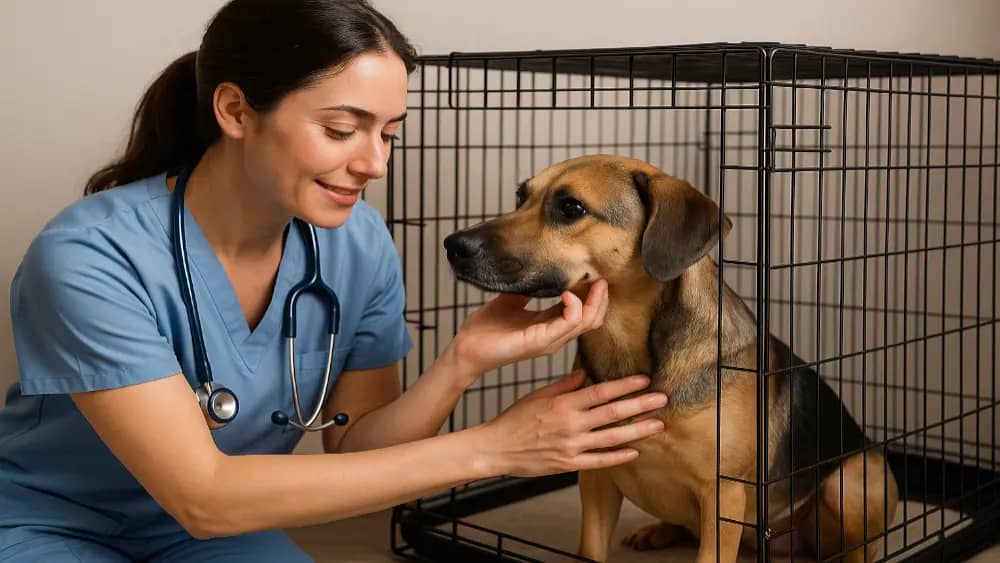 a-female-veterinarian-doing-routine-check-ups-on-a-dog---top-6-benefits-of-using-a-dog-crate